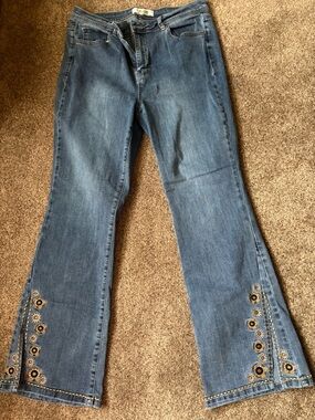 CHARLIE B Blue Embroidered Flare Jeans